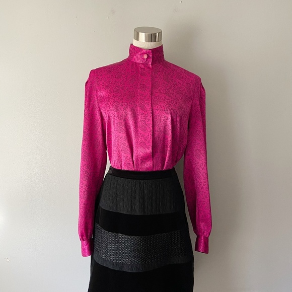 Louis Feraud Tops - Louis Feraud Hot Pink Mandarin Collar Button Down